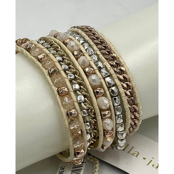 Bella Jack Multi Strand Natural Neutral Colors Adjustable Bolo Bracelet New - Picture 4 of 7